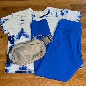 Lululemon Belt Bag with Blue Activewear Top & Leggings sz 6
